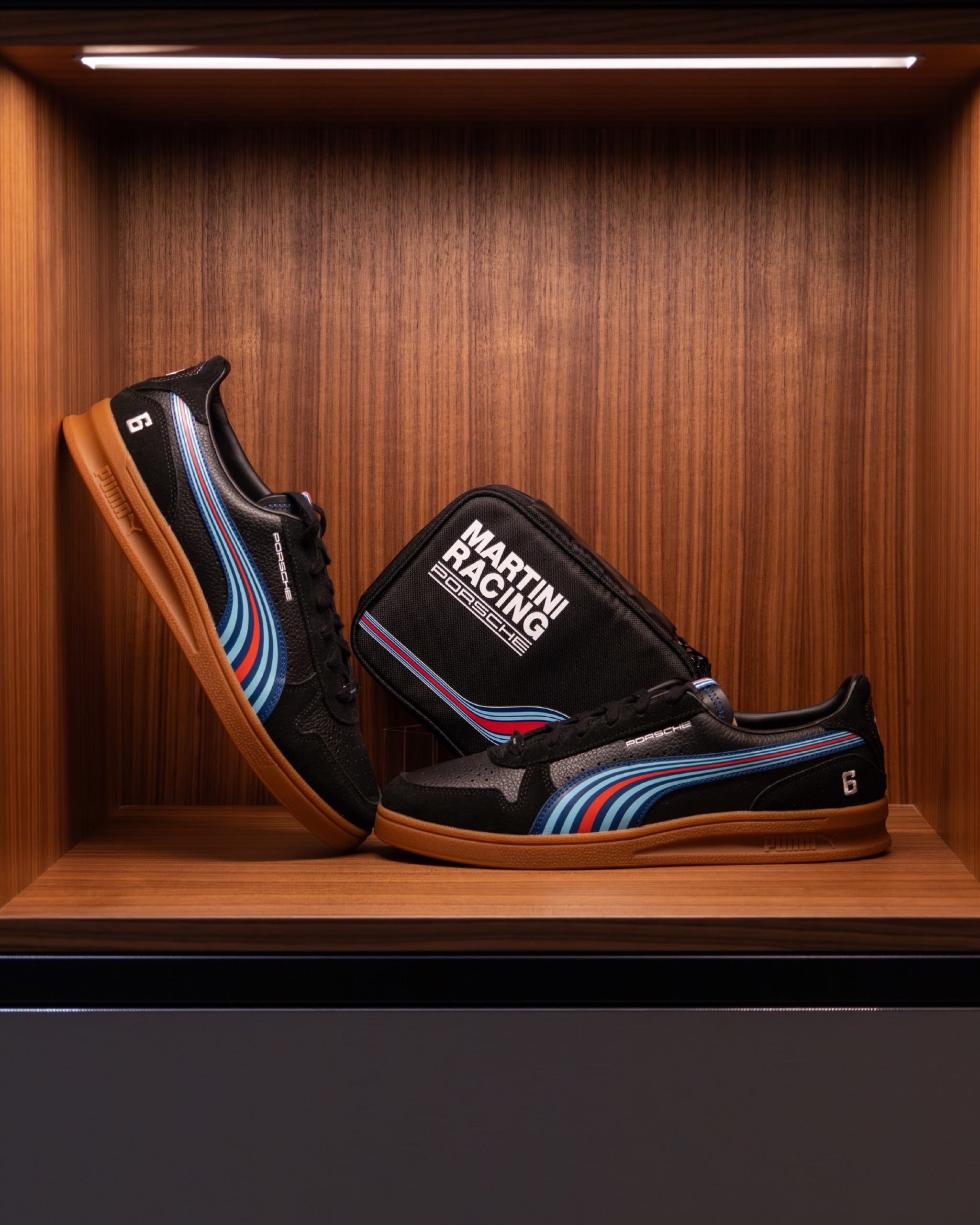 Porsche Martini Racing sneakers in a lit display box