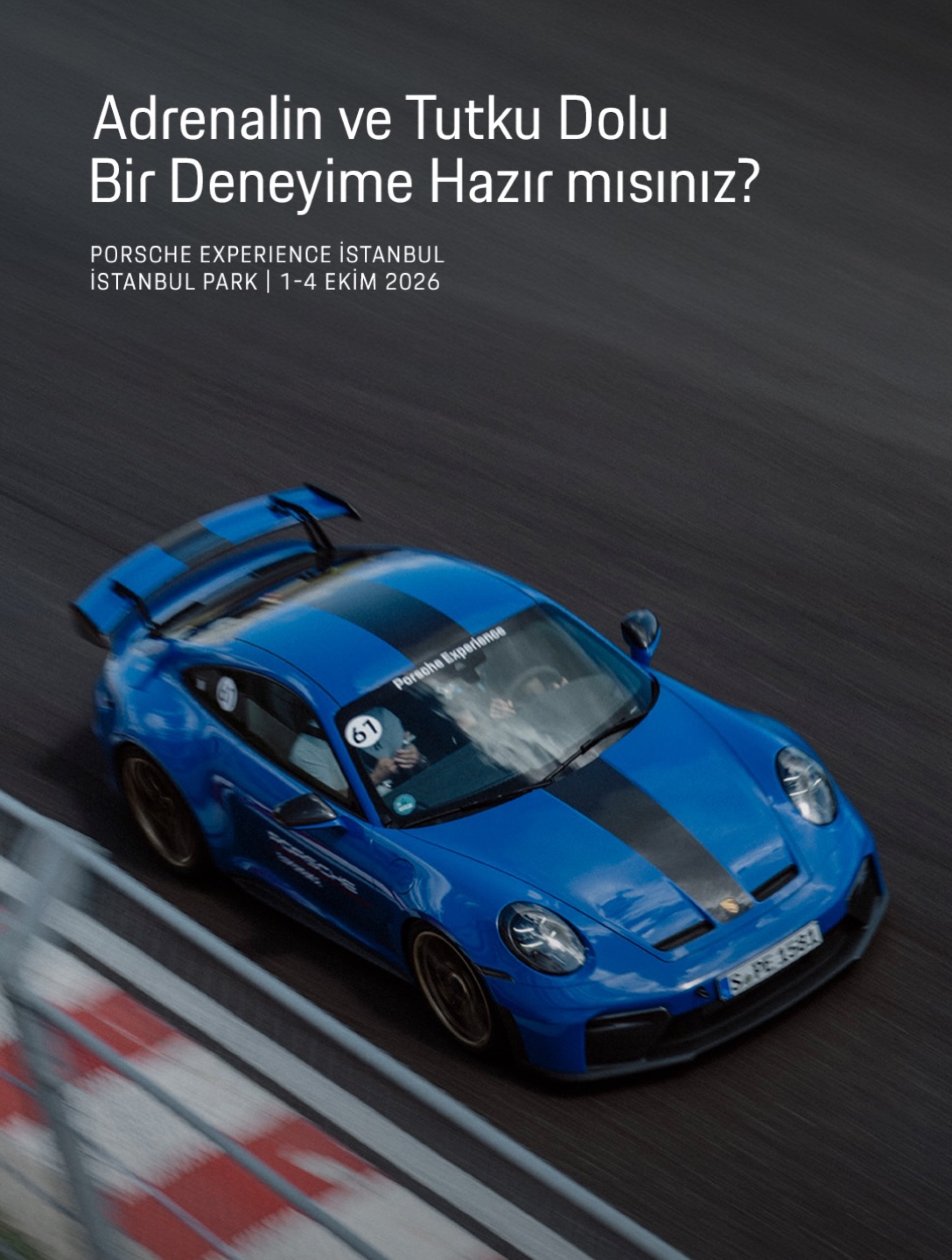 Key visual for Porsche Experience at Istanbul Park with a blue 911 GT3
