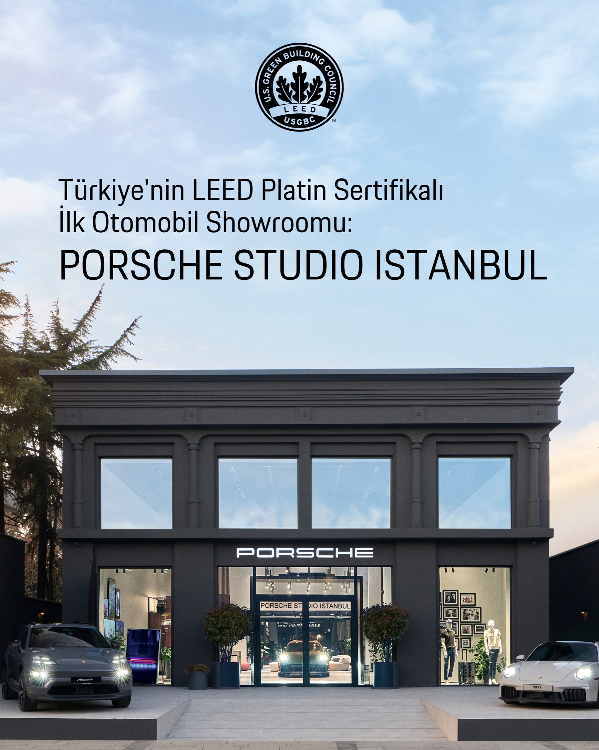Studio façade with the LEED Platinum announcement
