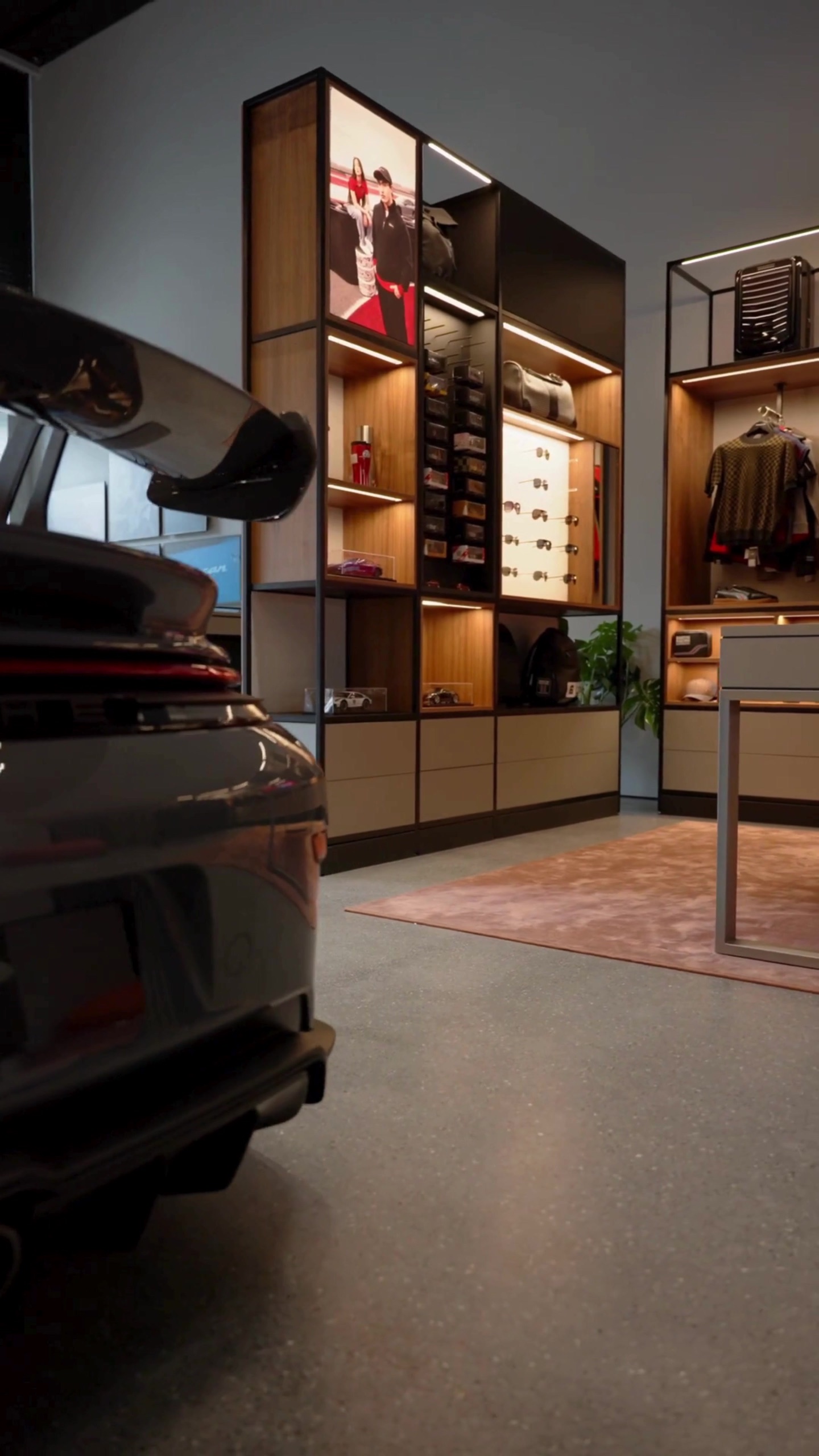 Lifestyle collection shelves beside a 911