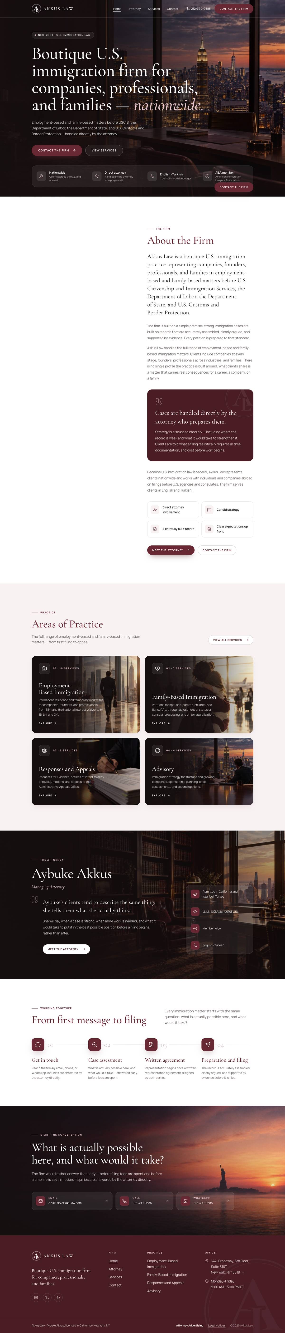 Akkus Law website, full page