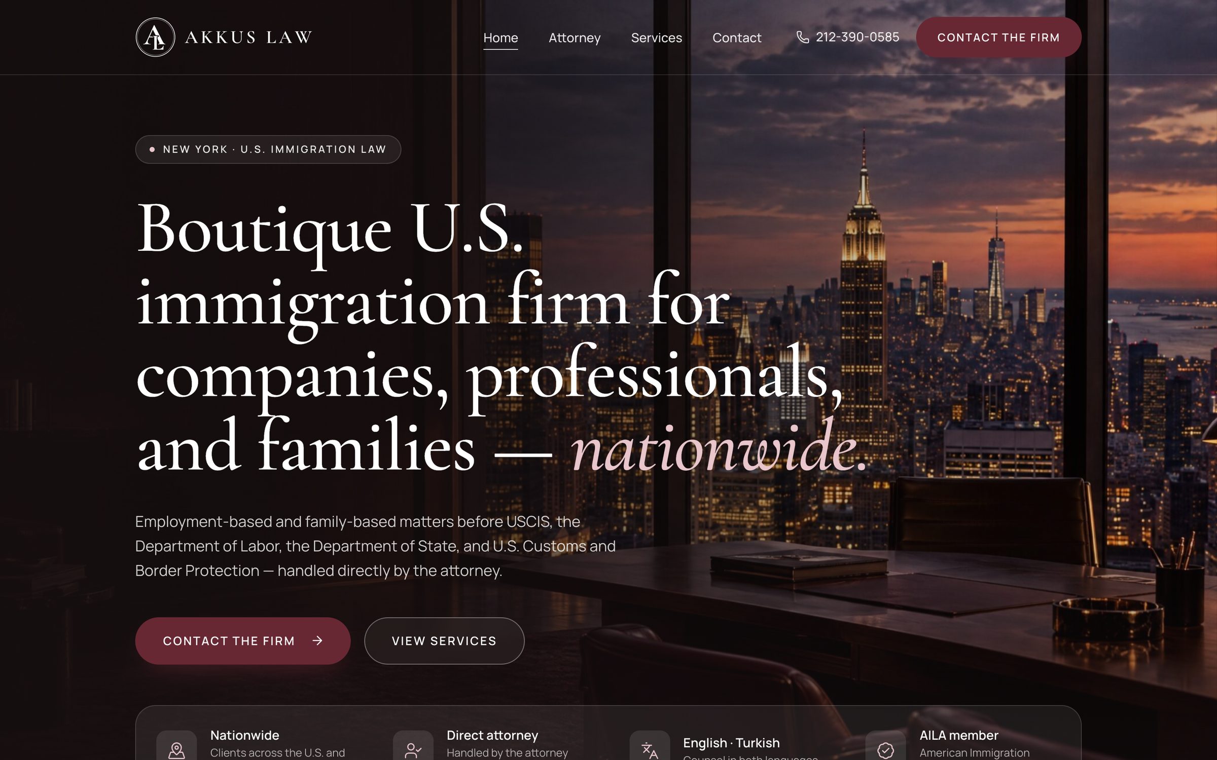 Akkus Law website, desktop