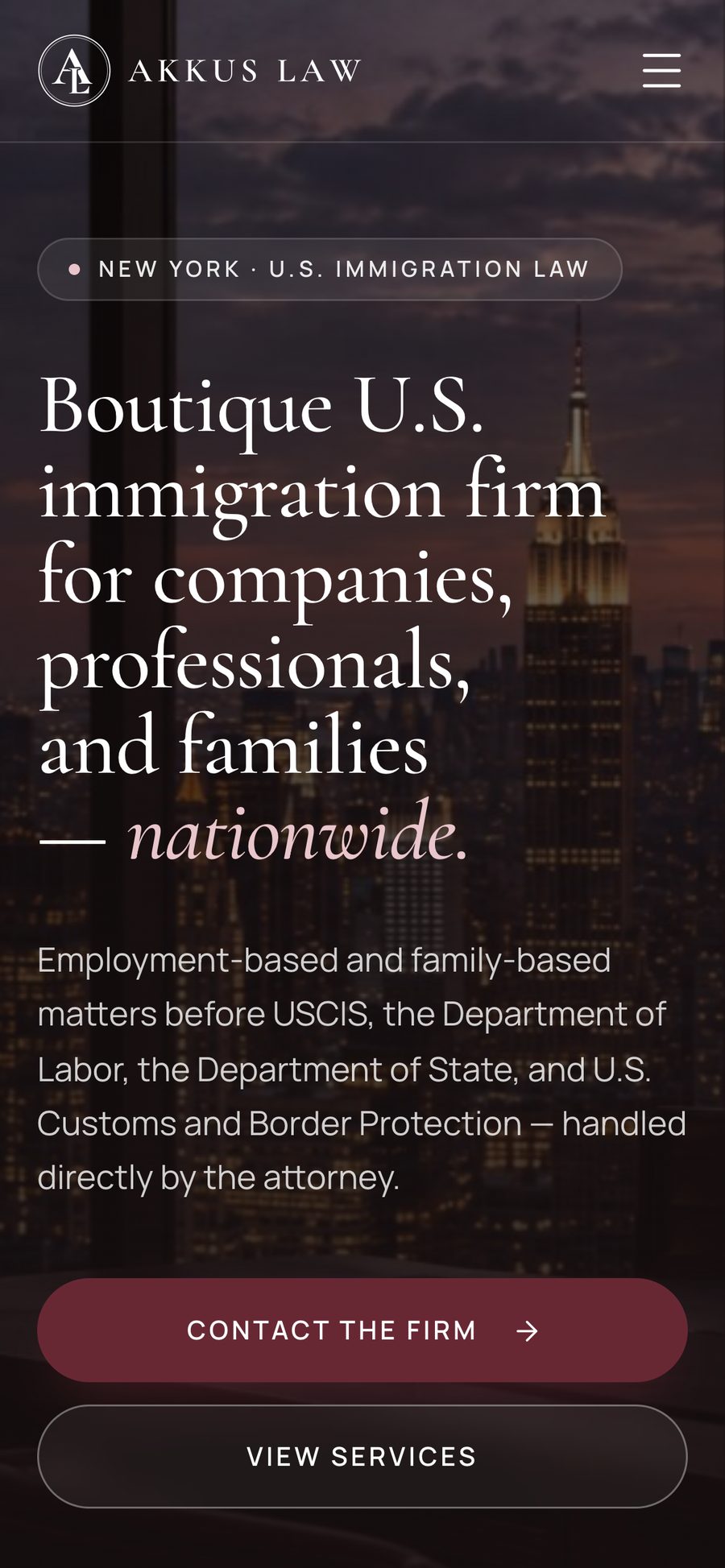 Akkus Law website, mobile