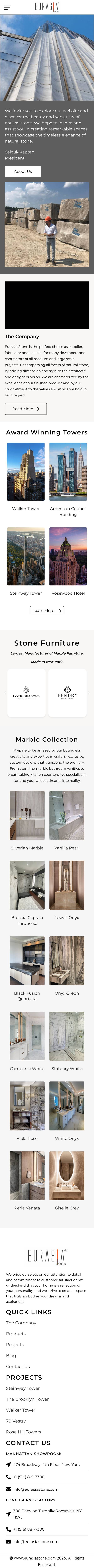 Eurasia Stone website, mobile full page