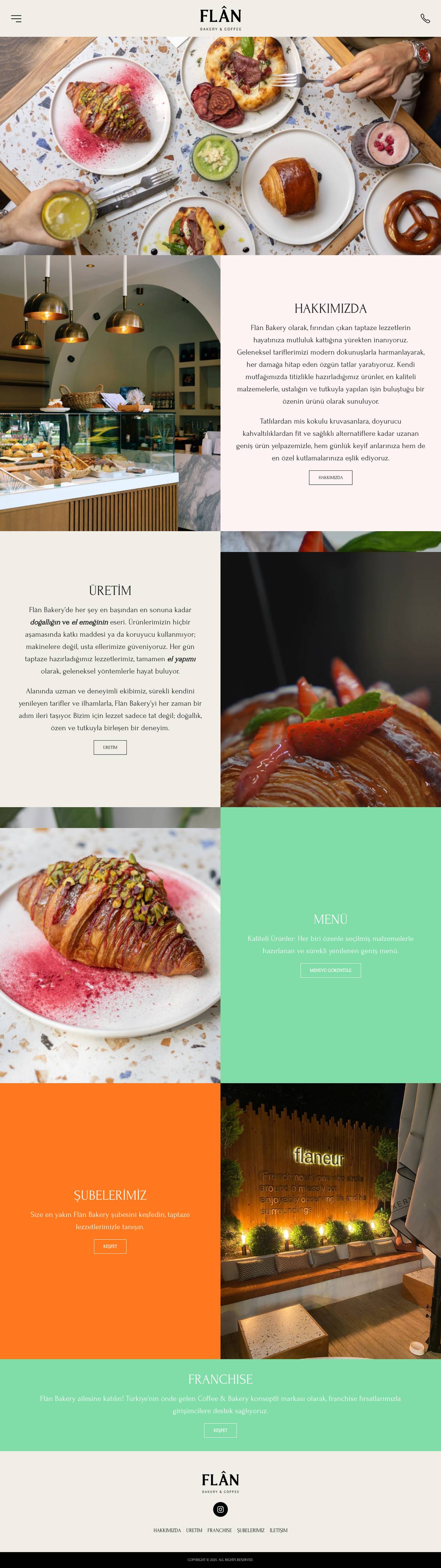 Flân Bakery & Coffee website, full page