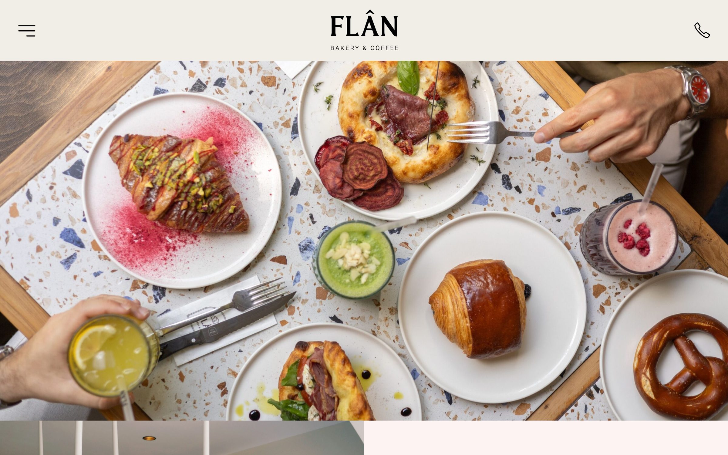 Flân Bakery & Coffee website, desktop