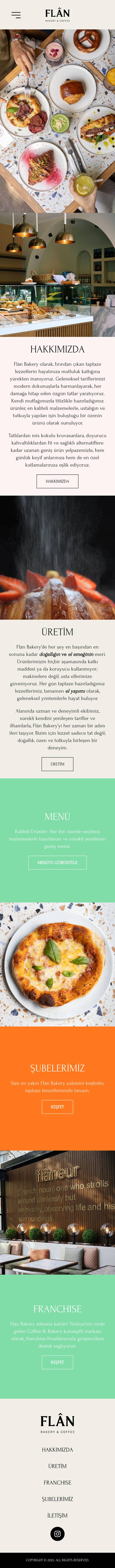 Flân Bakery & Coffee website, mobile full page