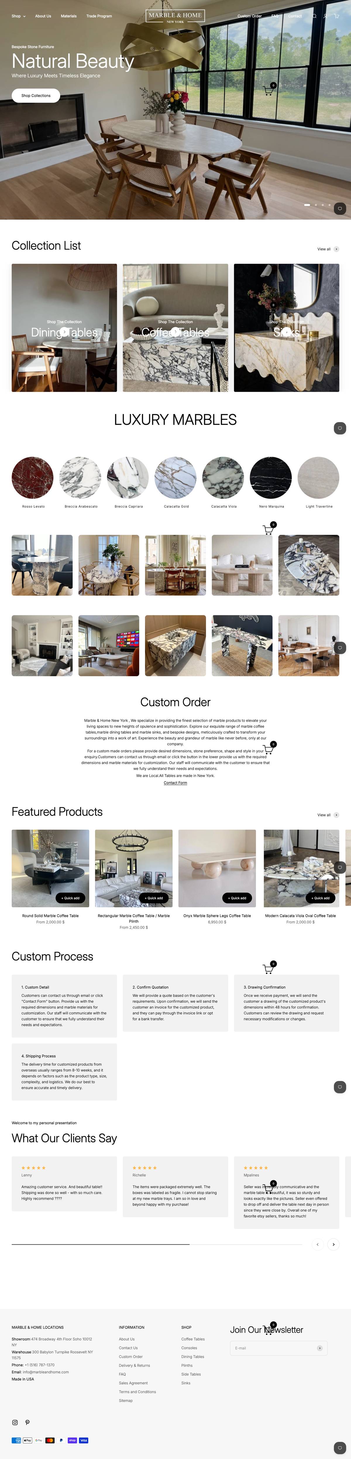 Marble and Home website, full page