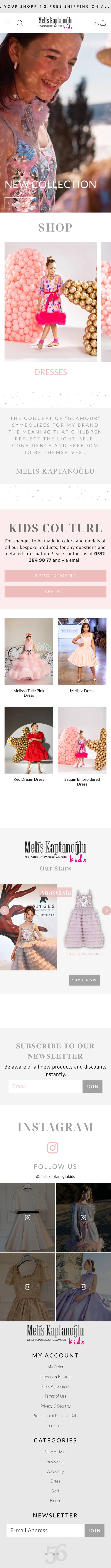 Melis Kaptanoğlu Kids website, mobile full page