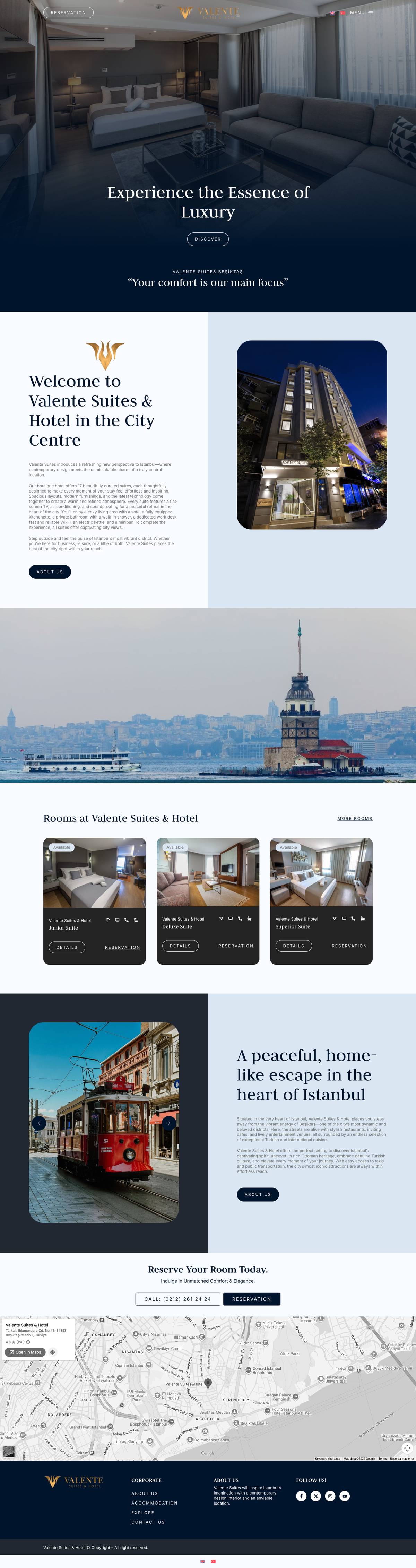 Valente Suites & Hotel website, full page