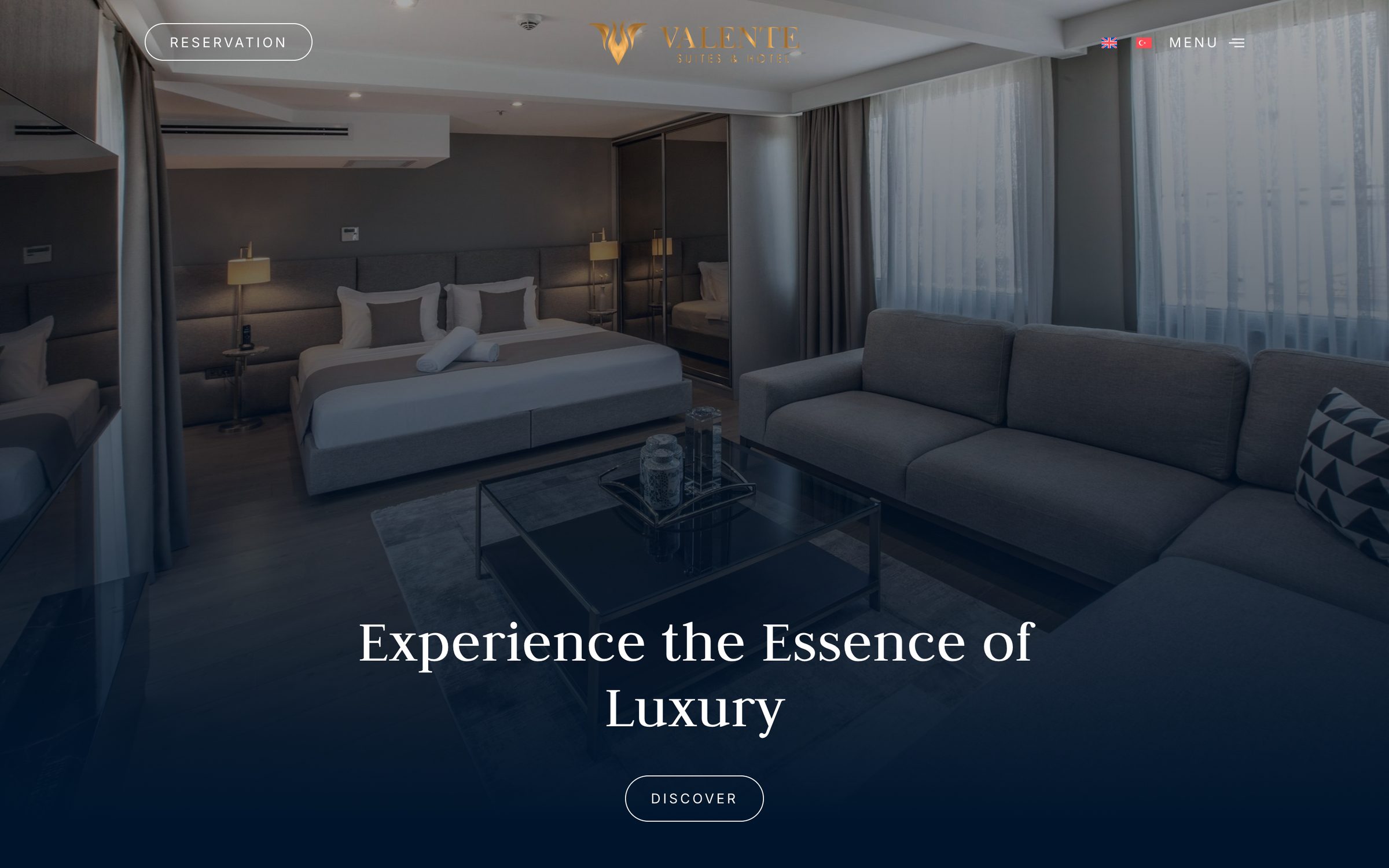Valente Suites & Hotel website, desktop